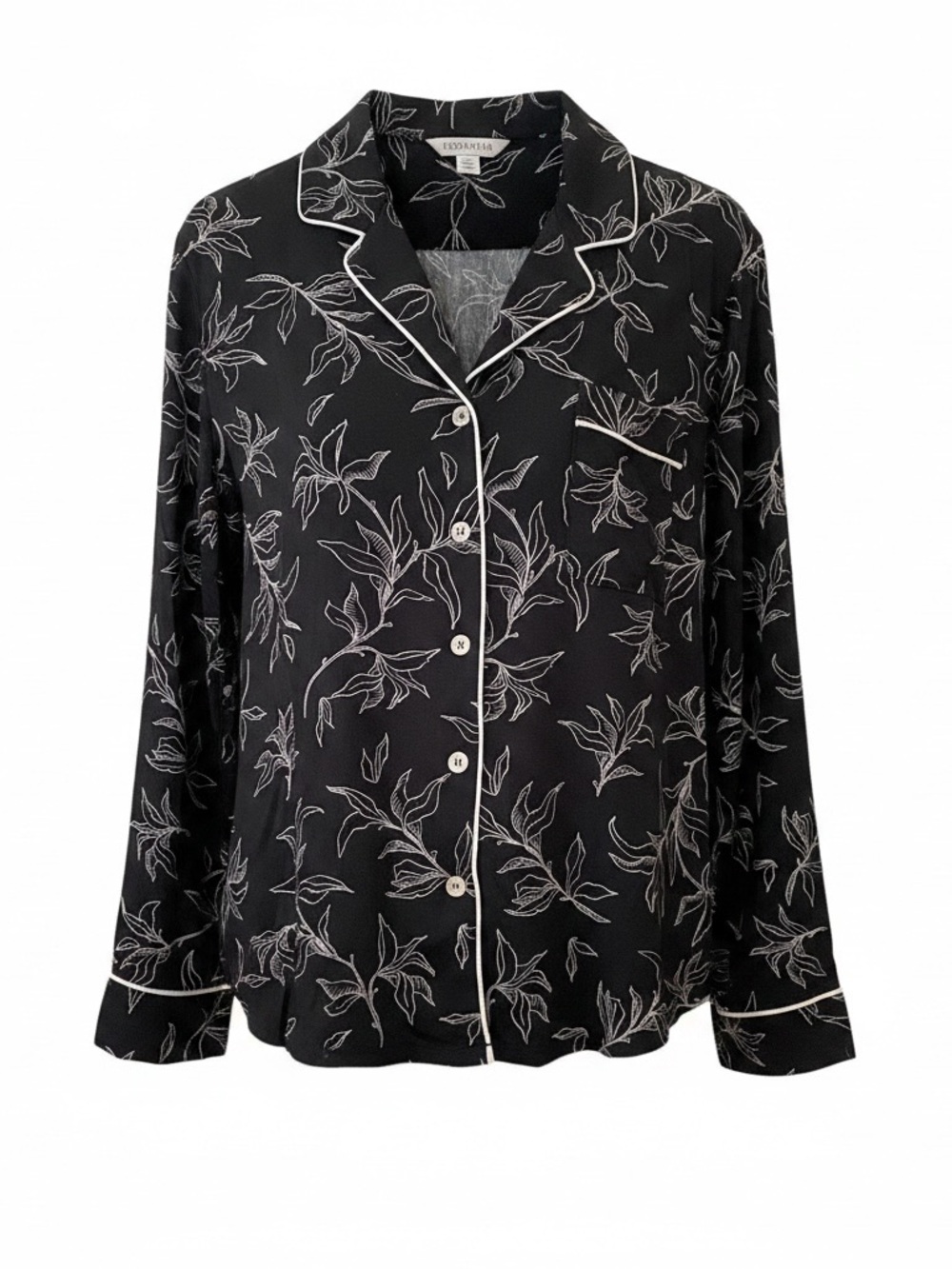 Cozy Earth Bamboo Floral Print Black Pajama Small Top with White Piping